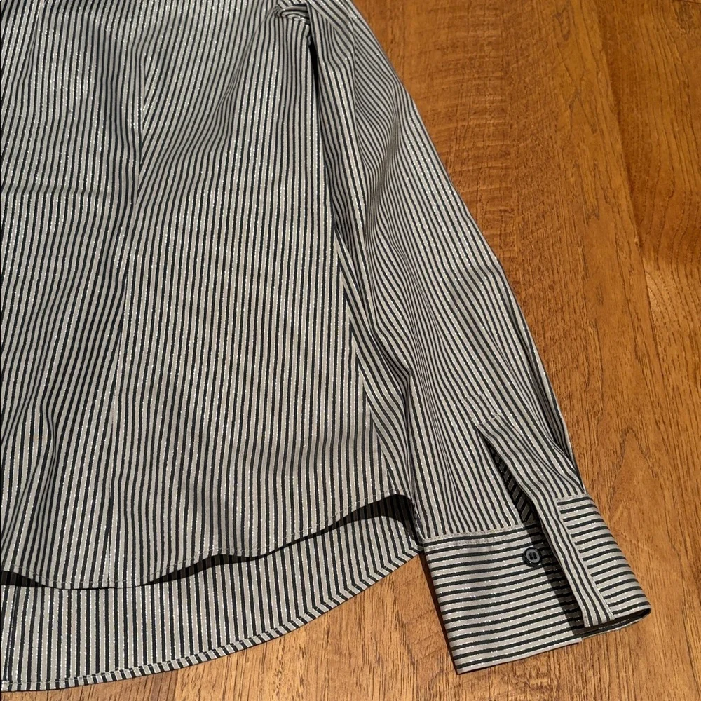 Lafayette 148 New York Woman’s Sparkle Striped Button Down Size 8 - Picture 4 of 6